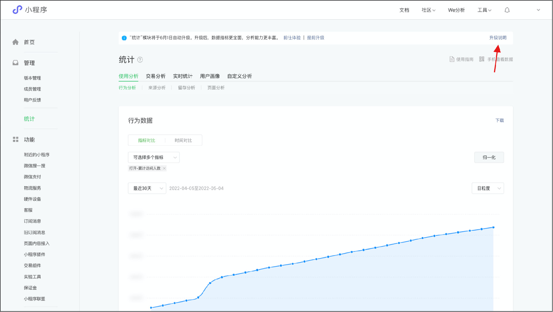 小程序管理后臺-統(tǒng)計模塊升級通知